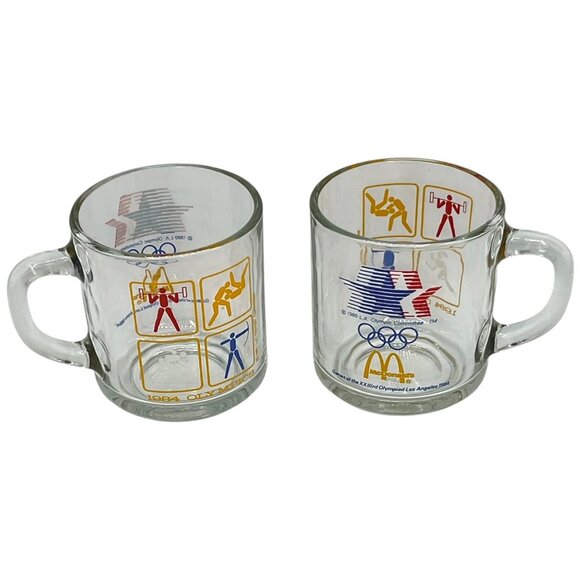 Pair of 1984 McDonalds Olympic Glass Mugs LA Olympic Committee Logo Sports Icons - Picture 2 of 8